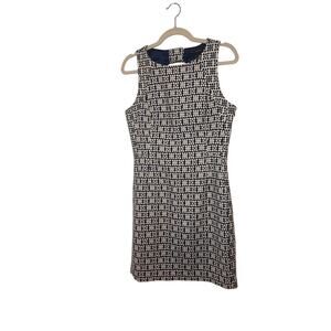 Banana Republic Factory Jacquard Cream Navy Blue Sleeveless Dress Size 6